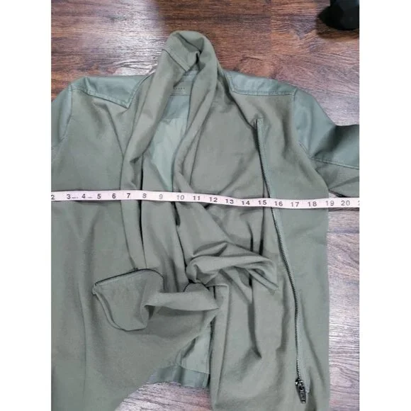 Blank NYC Faux Suede Leather Draped Moto Asymmetrical Jacket Green XS - Picture 10 of 15